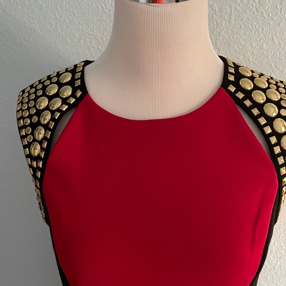 Michael Kors Studded Red & Black Ponte Dress - Picture 3 of 12